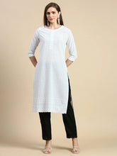 Women Floral Chikankari White Straight Kurta-MRF-1073-White